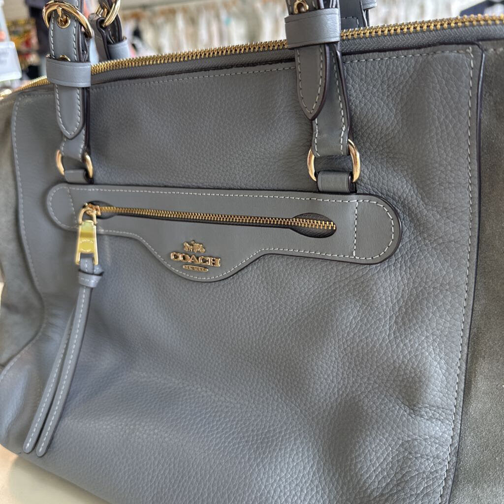 Coach Grey Pebbled Leather/ Suede Kleo Carryall Purse