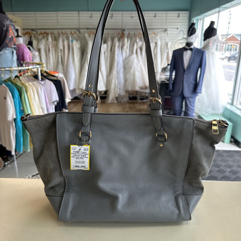 Coach Grey Pebbled Leather/ Suede Kleo Carryall Purse