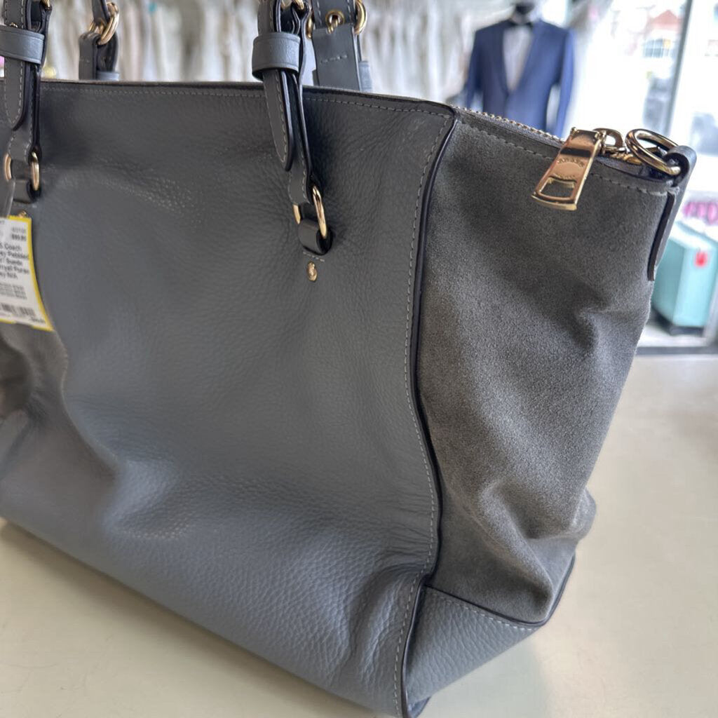 Coach Grey Pebbled Leather/ Suede Kleo Carryall Purse