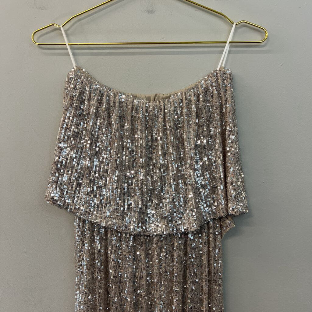 Altar'd State Beige/ Silver Sequin Strapless Jumpsuit Small