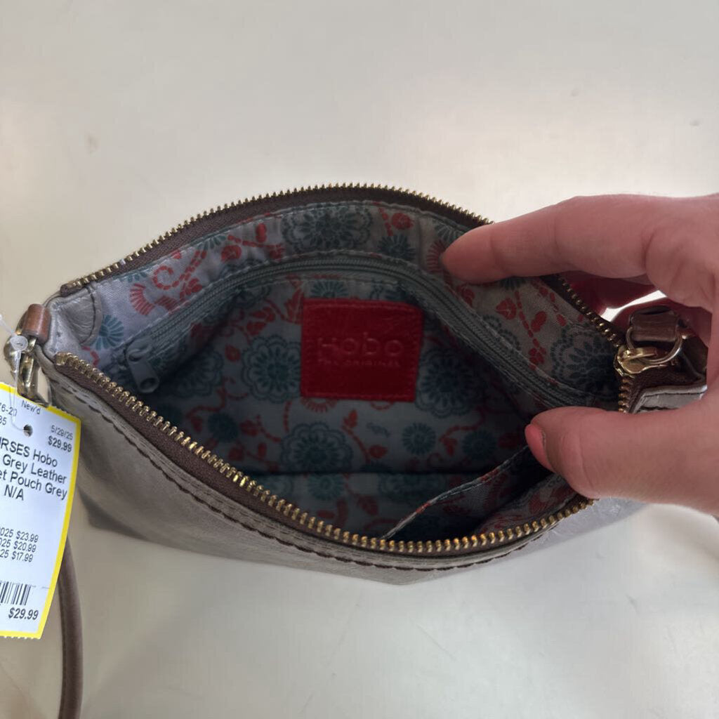 Hobo Grey Leather Wristlet Pouch