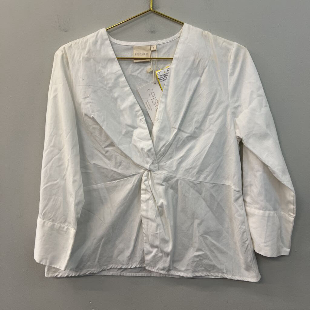 Reistor White Long Sleeve Knot Front Top Small