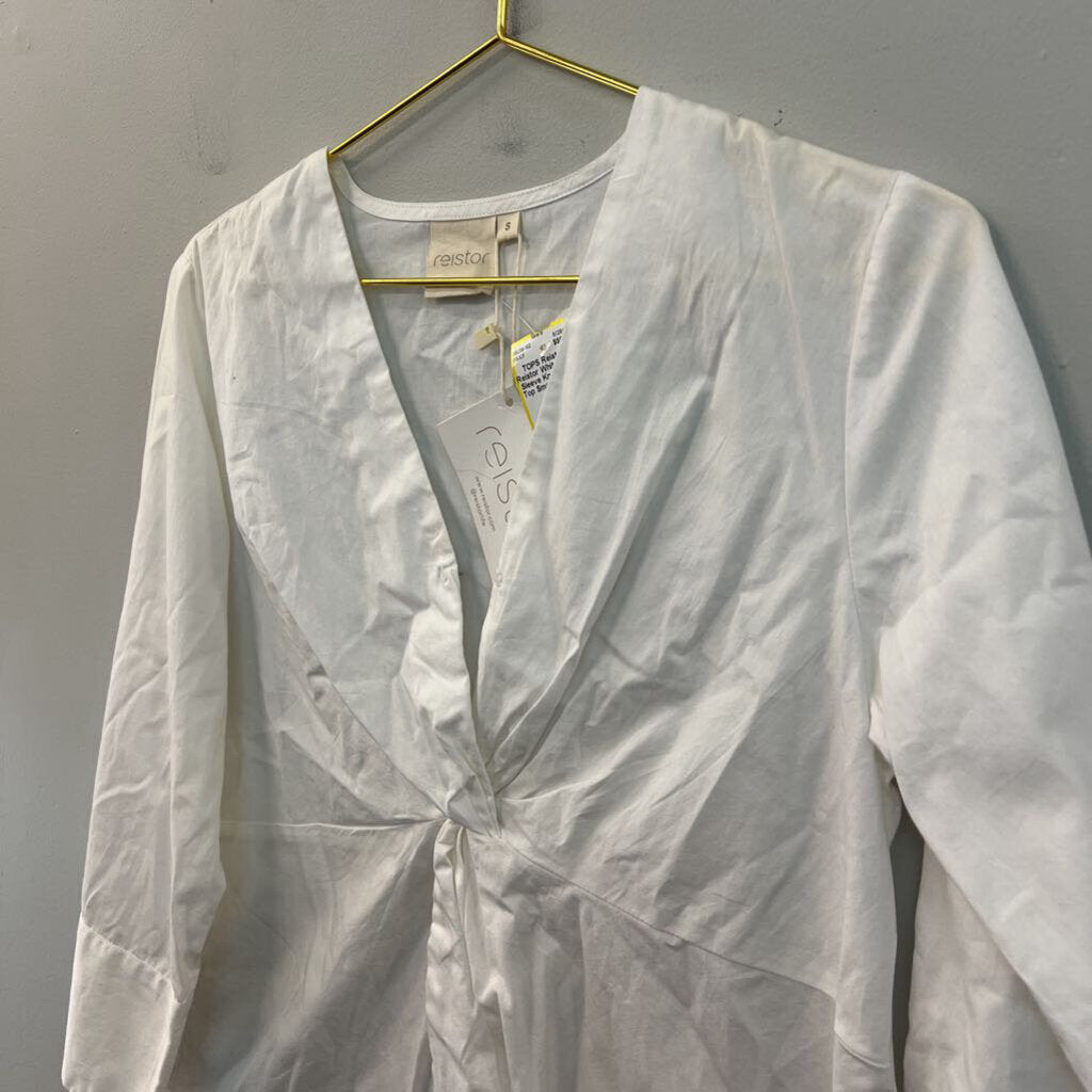 Reistor White Long Sleeve Knot Front Top Small