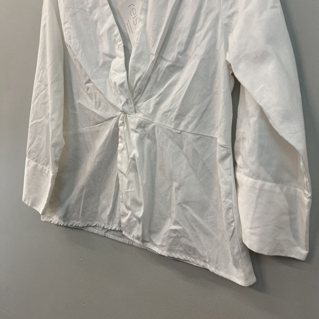 Reistor White Long Sleeve Knot Front Top Small