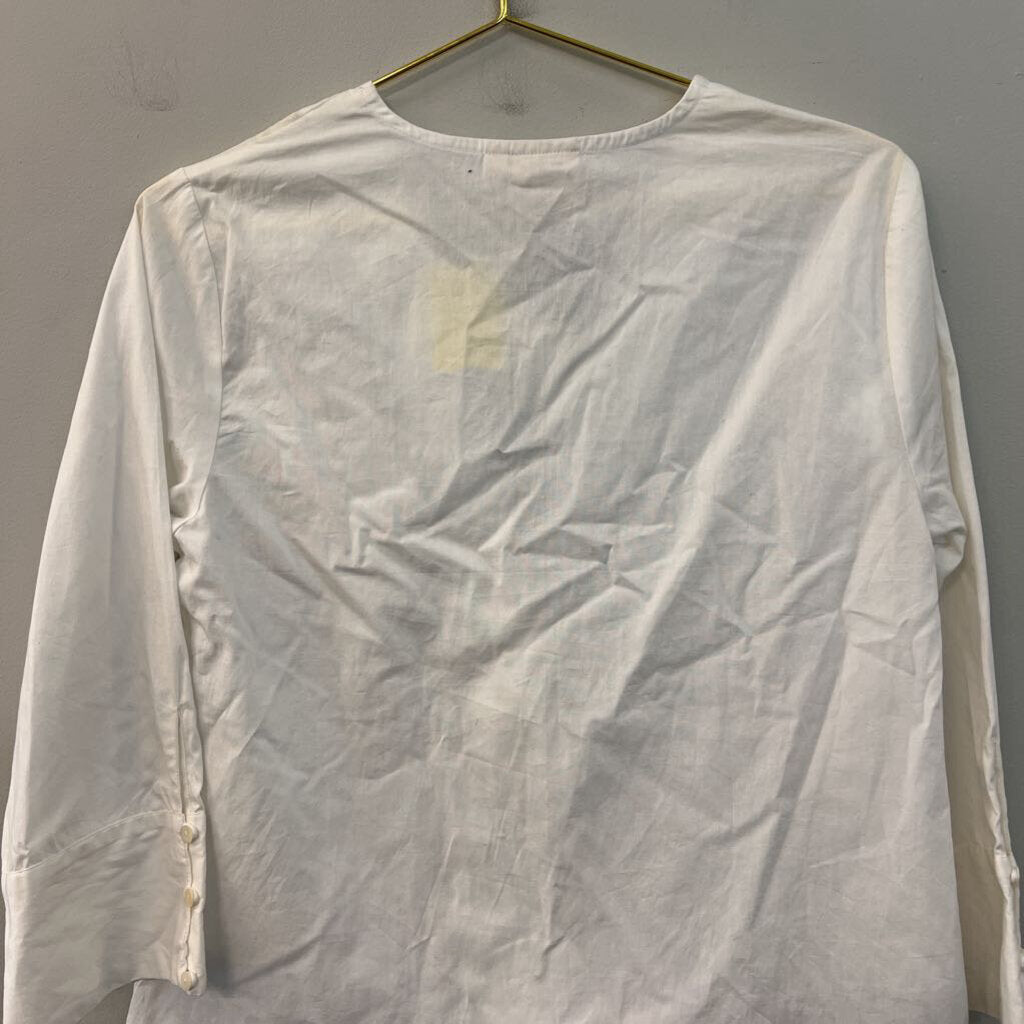 Reistor White Long Sleeve Knot Front Top Small