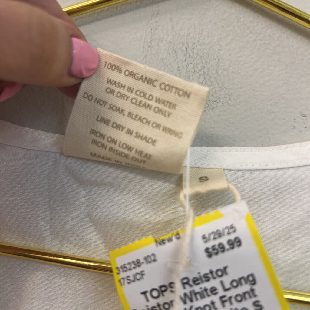 Reistor White Long Sleeve Knot Front Top Small