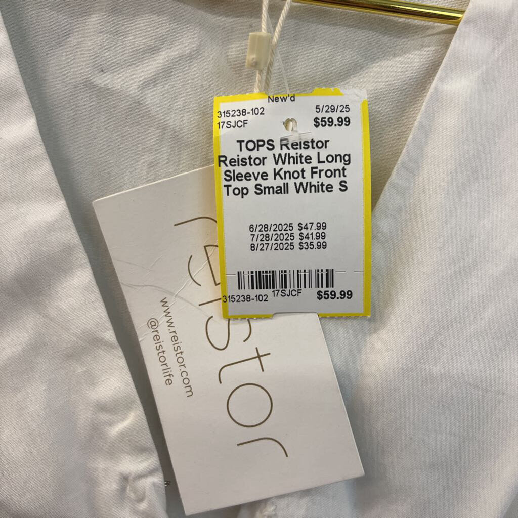 Reistor White Long Sleeve Knot Front Top Small