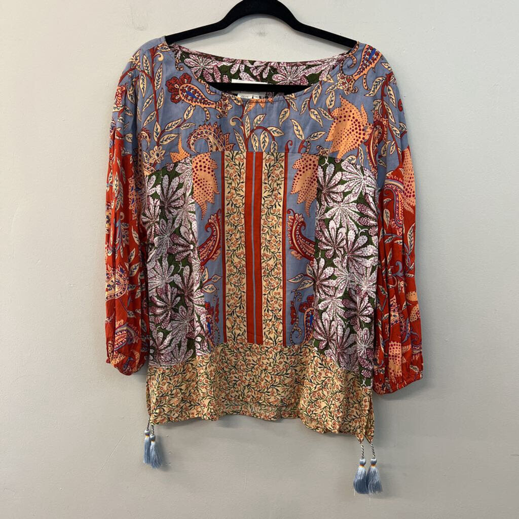 Anthropologie Blue/ Multi Print Long Sleeve Top Small