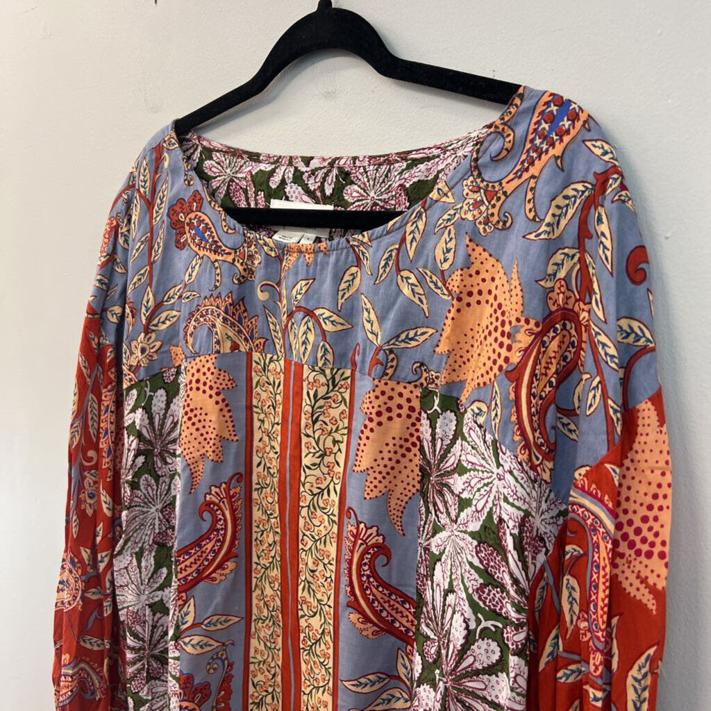 Anthropologie Blue/ Multi Print Long Sleeve Top Small