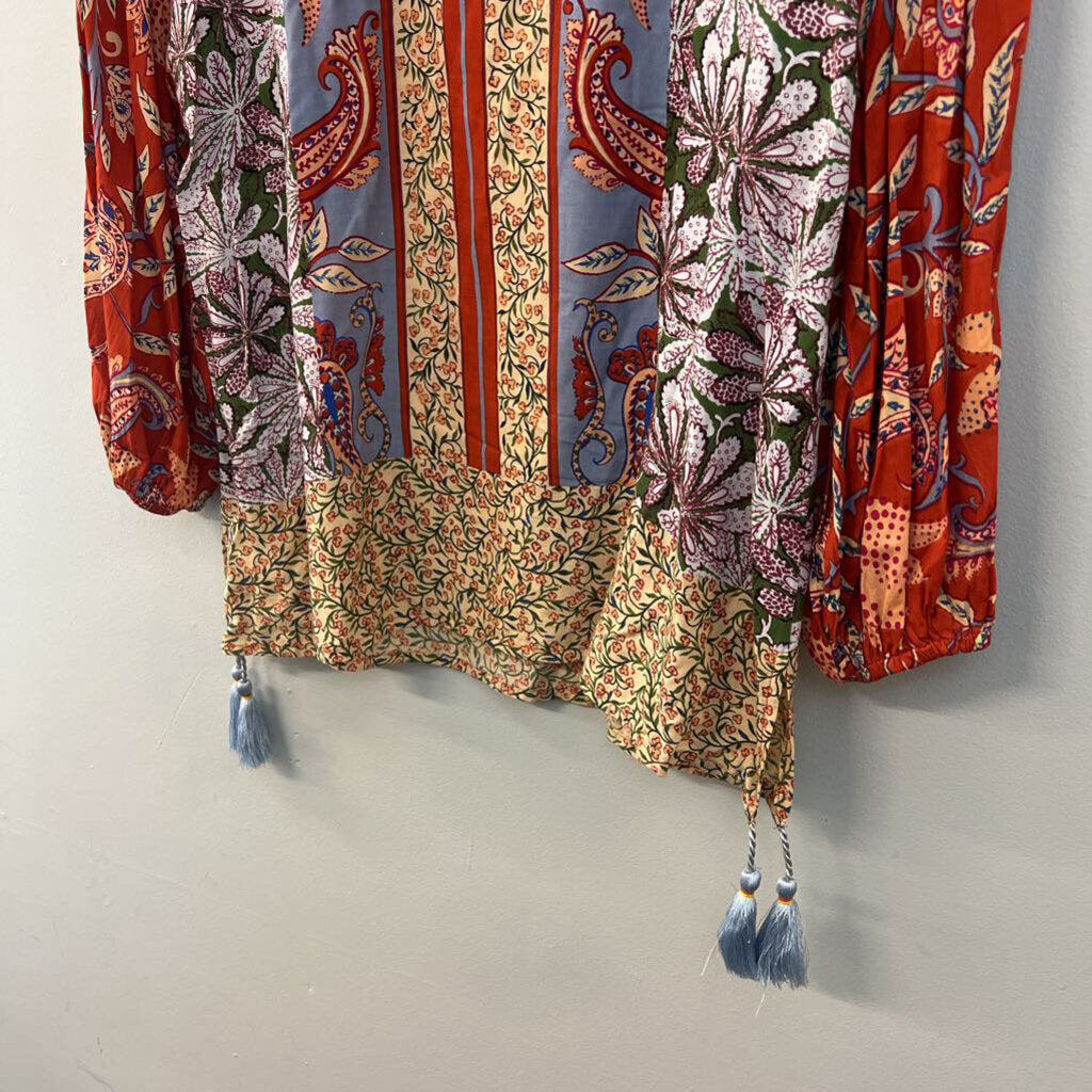 Anthropologie Blue/ Multi Print Long Sleeve Top Small