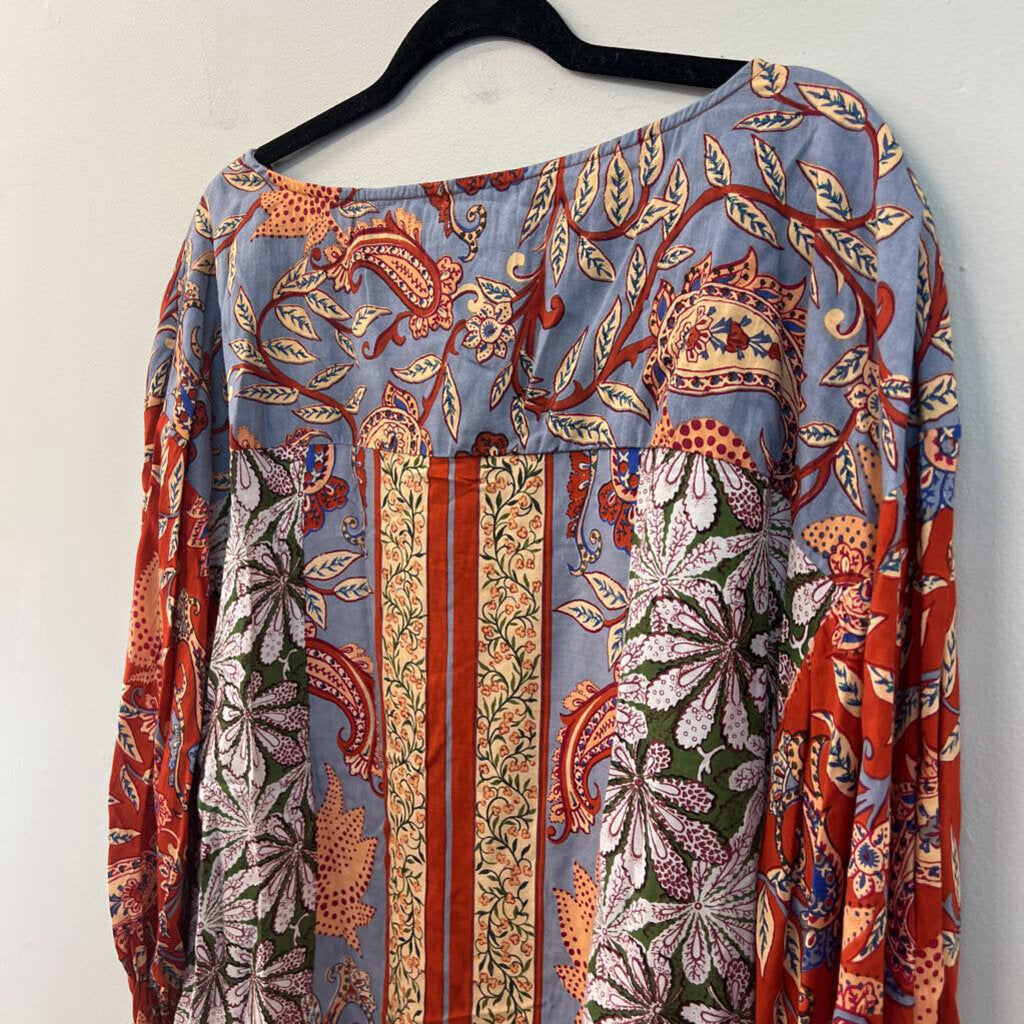 Anthropologie Blue/ Multi Print Long Sleeve Top Small