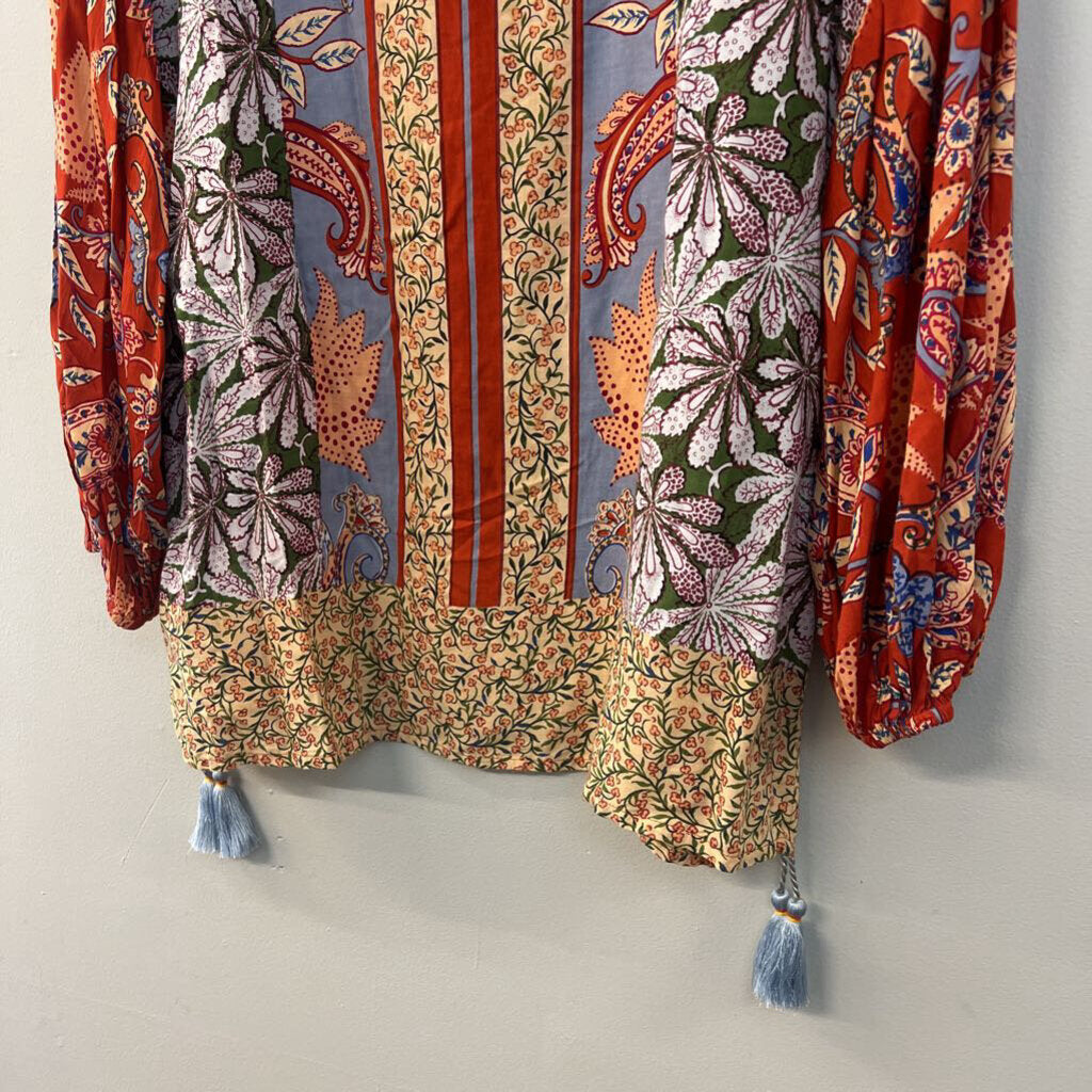 Anthropologie Blue/ Multi Print Long Sleeve Top Small