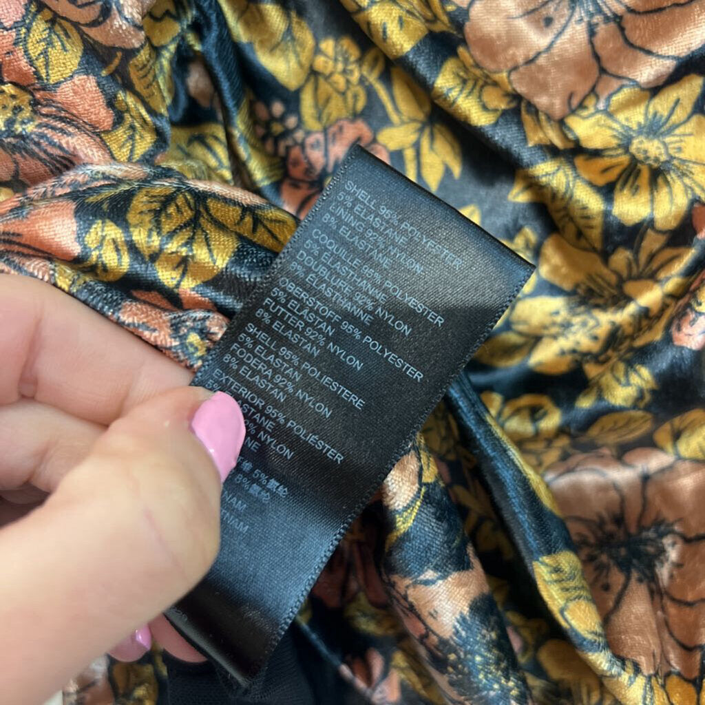 Free People Black/ Yellow Velvet Flower Print Ruched Mini Skirt Small