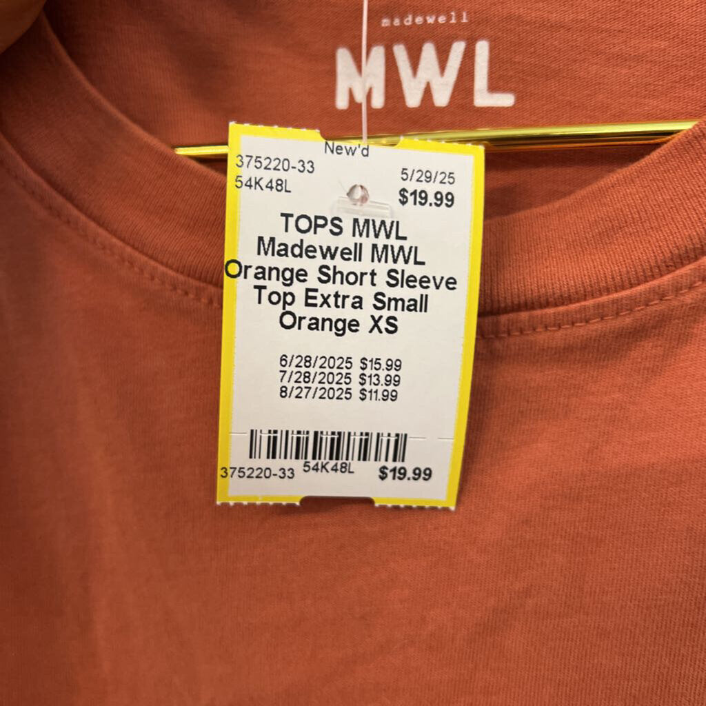 Madewell MWL Orange Short Sleeve Top Extra Small