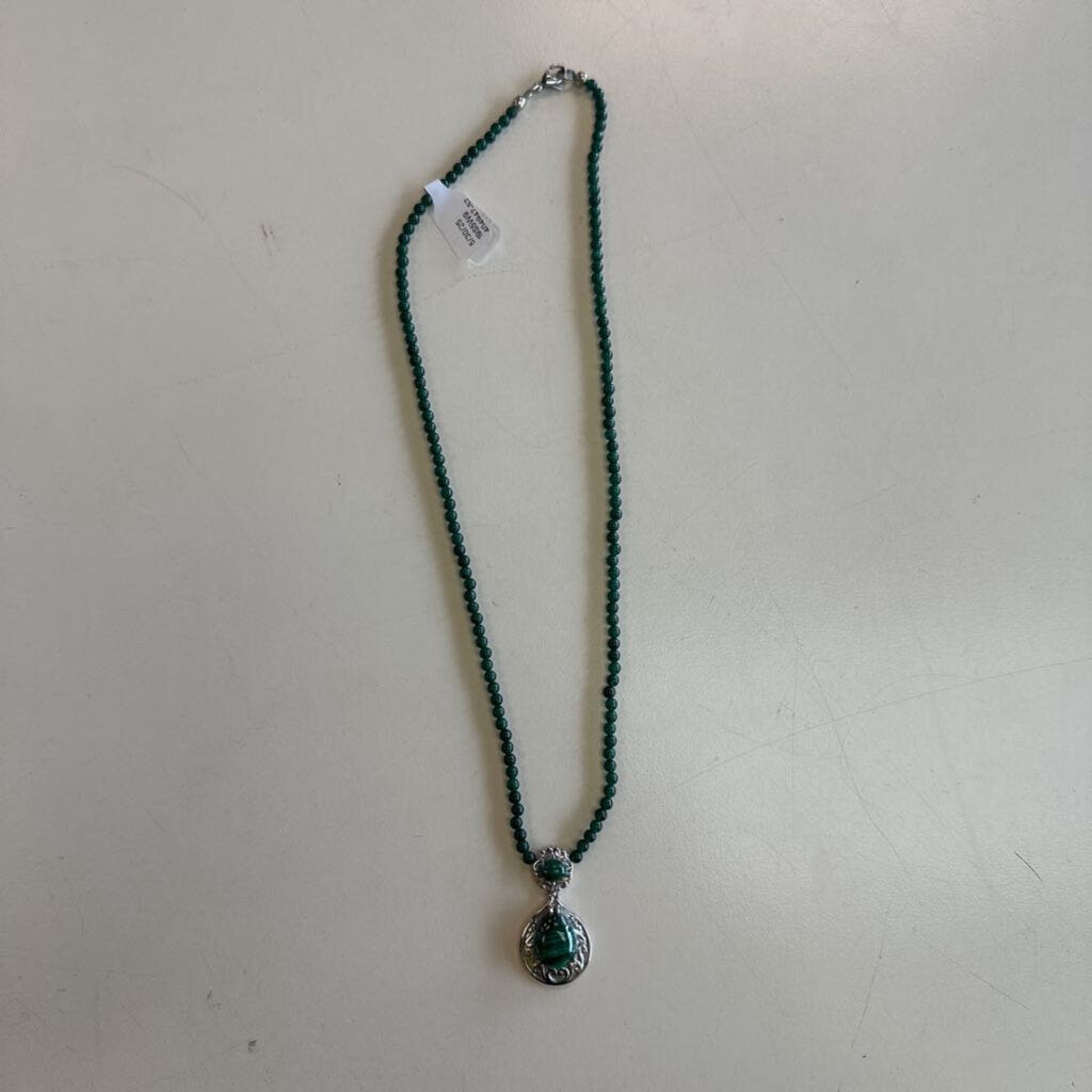Green Malacite Beaded Long Pendant Necklace