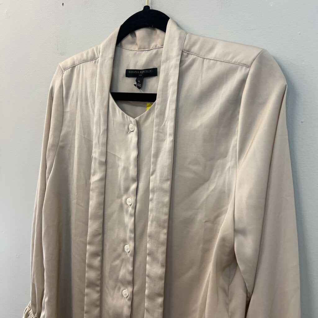 Banana Republic Beige Silky Long Sleeve Tie Neck Button Down Top Medium