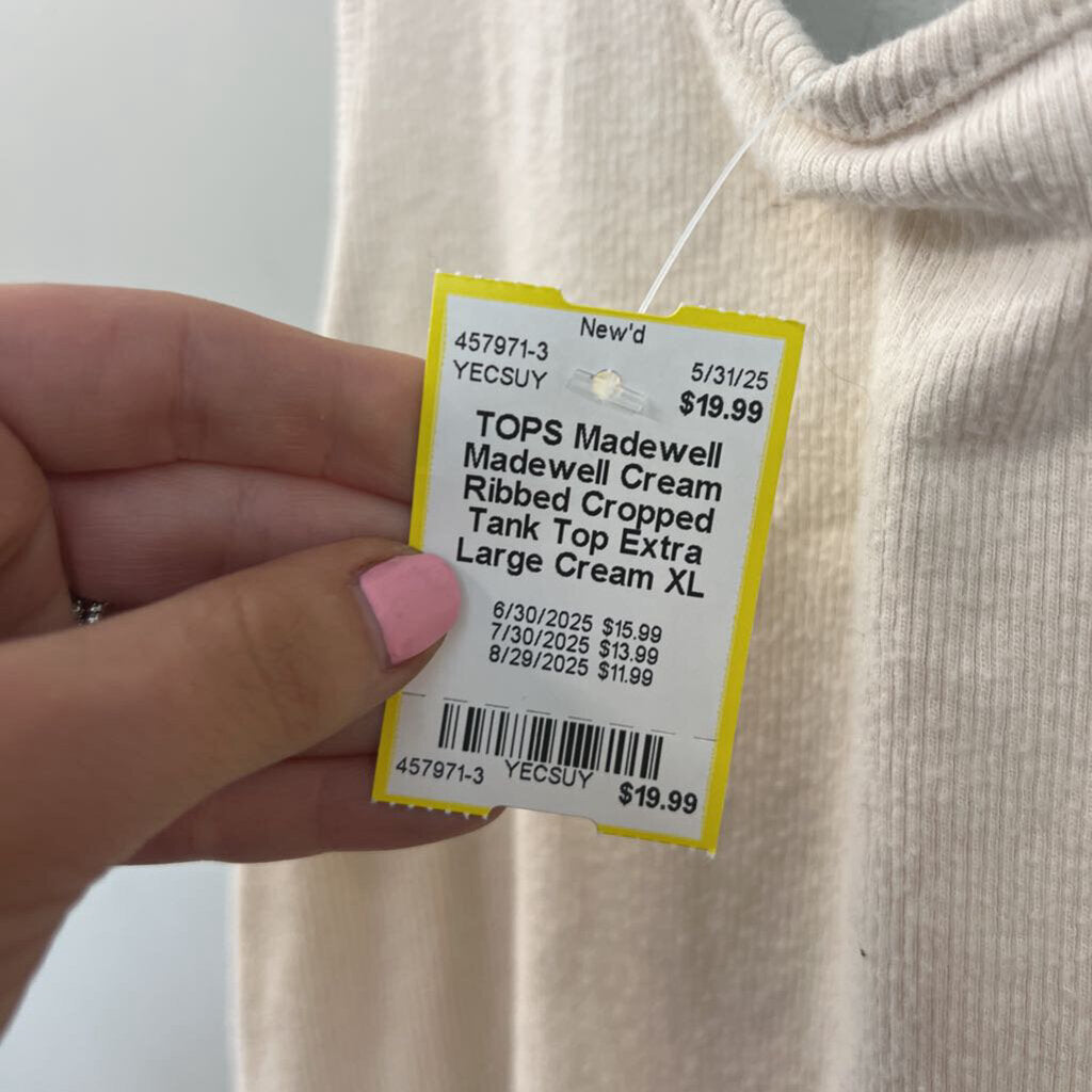 Madewell Cream Ribbed Cropped Tank Top Extra Large