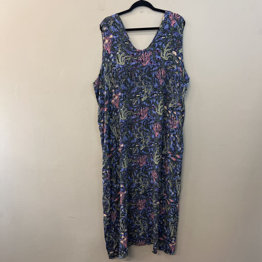 Flax Blue/ Multi Thinking Tropics Print Maxi Dress 3G