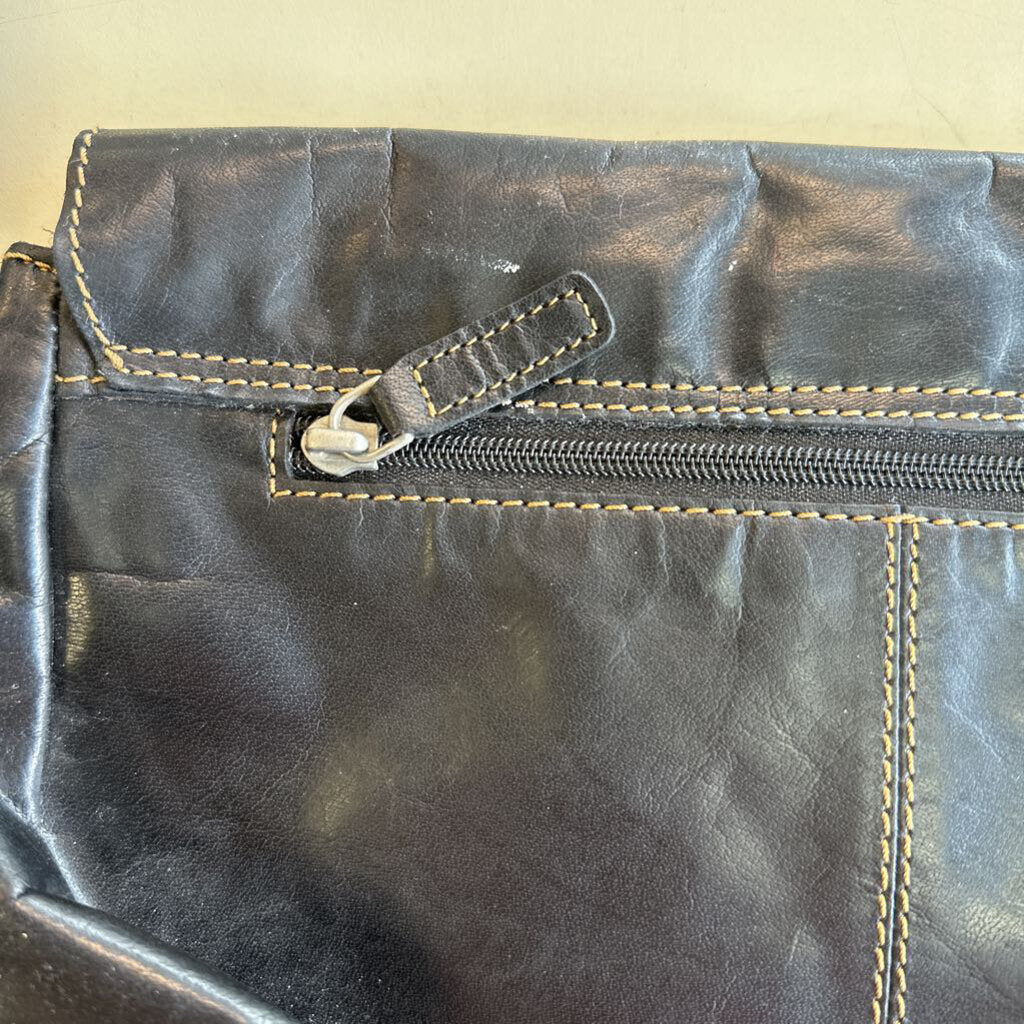 Jack Georges Black Leather Crossbody Purse