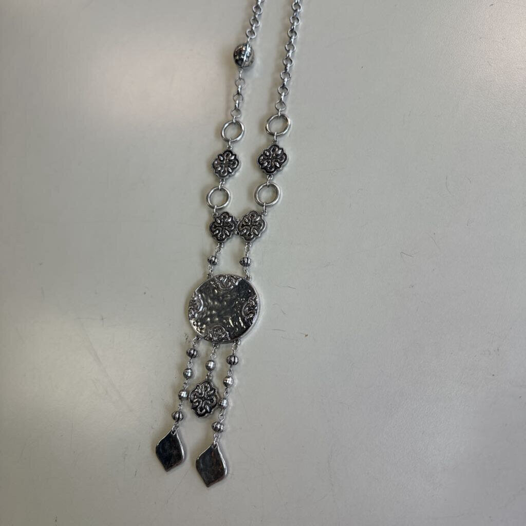 Plunder Silver Long Western Statement Necklace