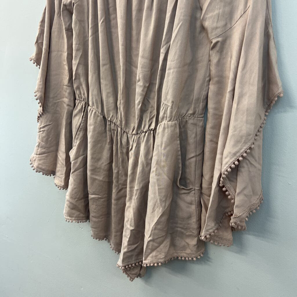Umgee Light Brown Long Sleeve Romper Small