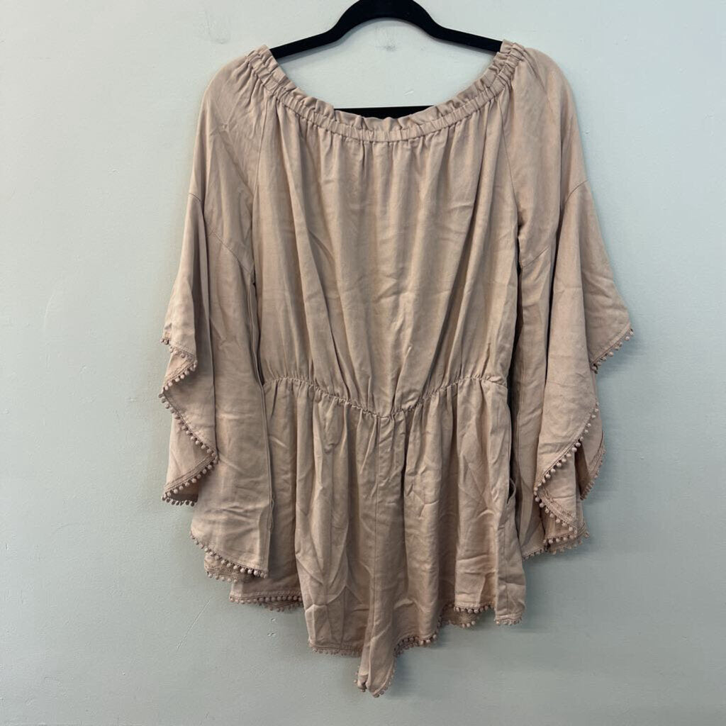 Umgee Light Brown Long Sleeve Romper Small