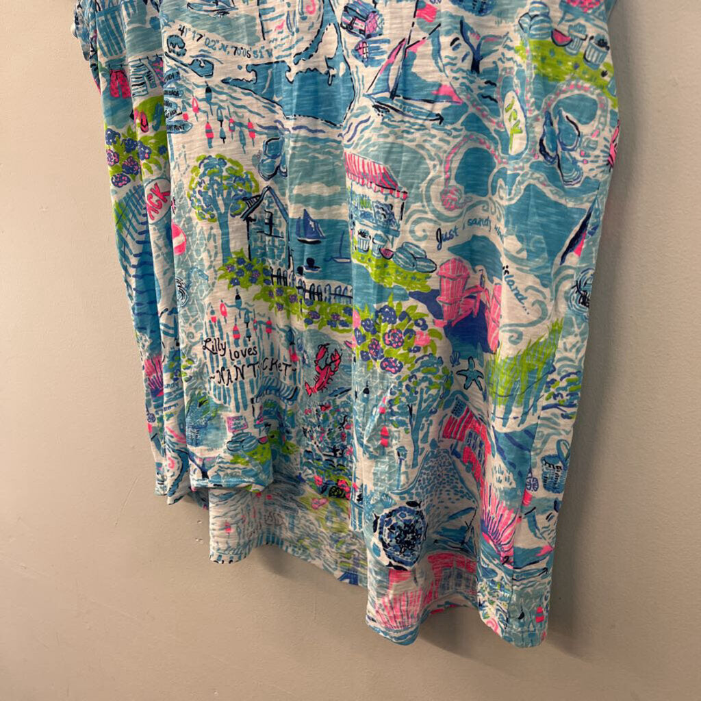 Lilly Pulitzer Blue/ MultiPrint Short Sleeve Top Extra Large