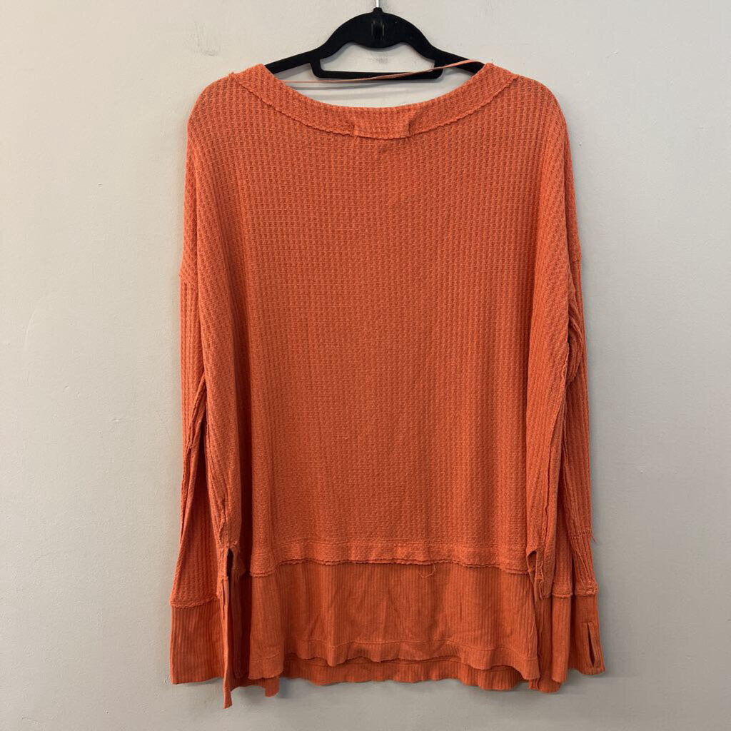 We The Free Orange Waffle Knit Long Sleeve Slouchy Top Small