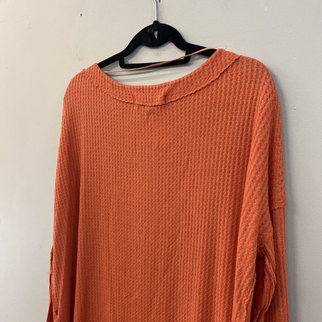 We The Free Orange Waffle Knit Long Sleeve Slouchy Top Small