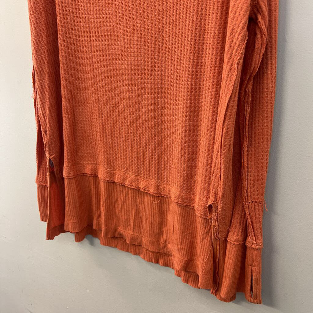 We The Free Orange Waffle Knit Long Sleeve Slouchy Top Small