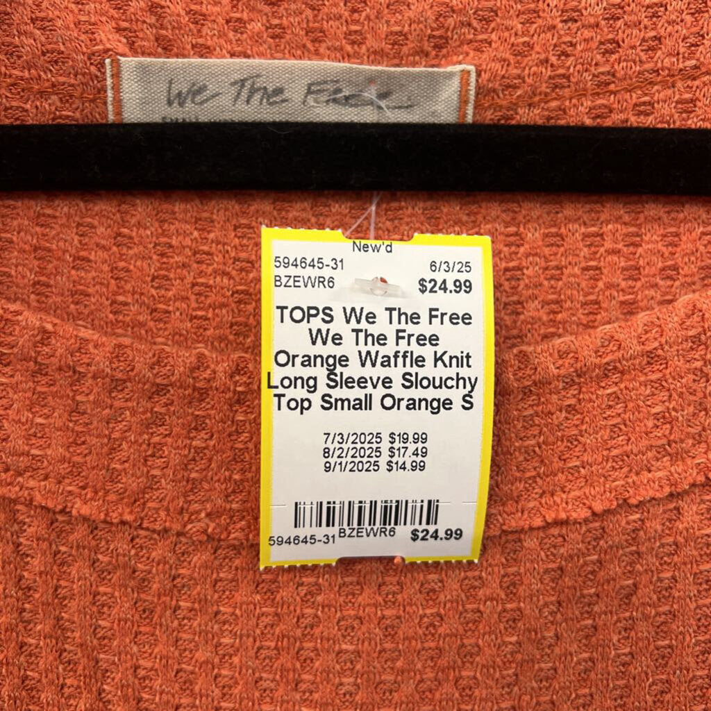 We The Free Orange Waffle Knit Long Sleeve Slouchy Top Small
