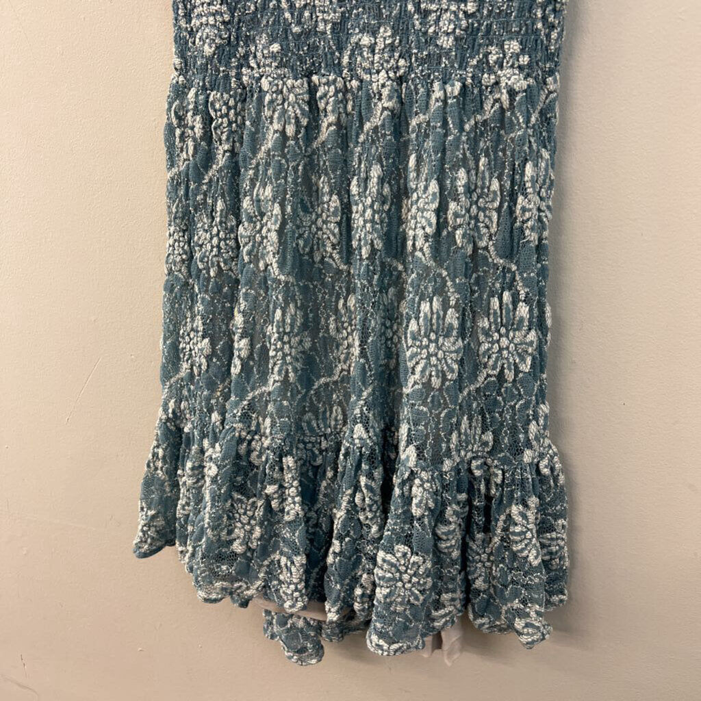 Blue Laced Beaded Neckline Dress Small