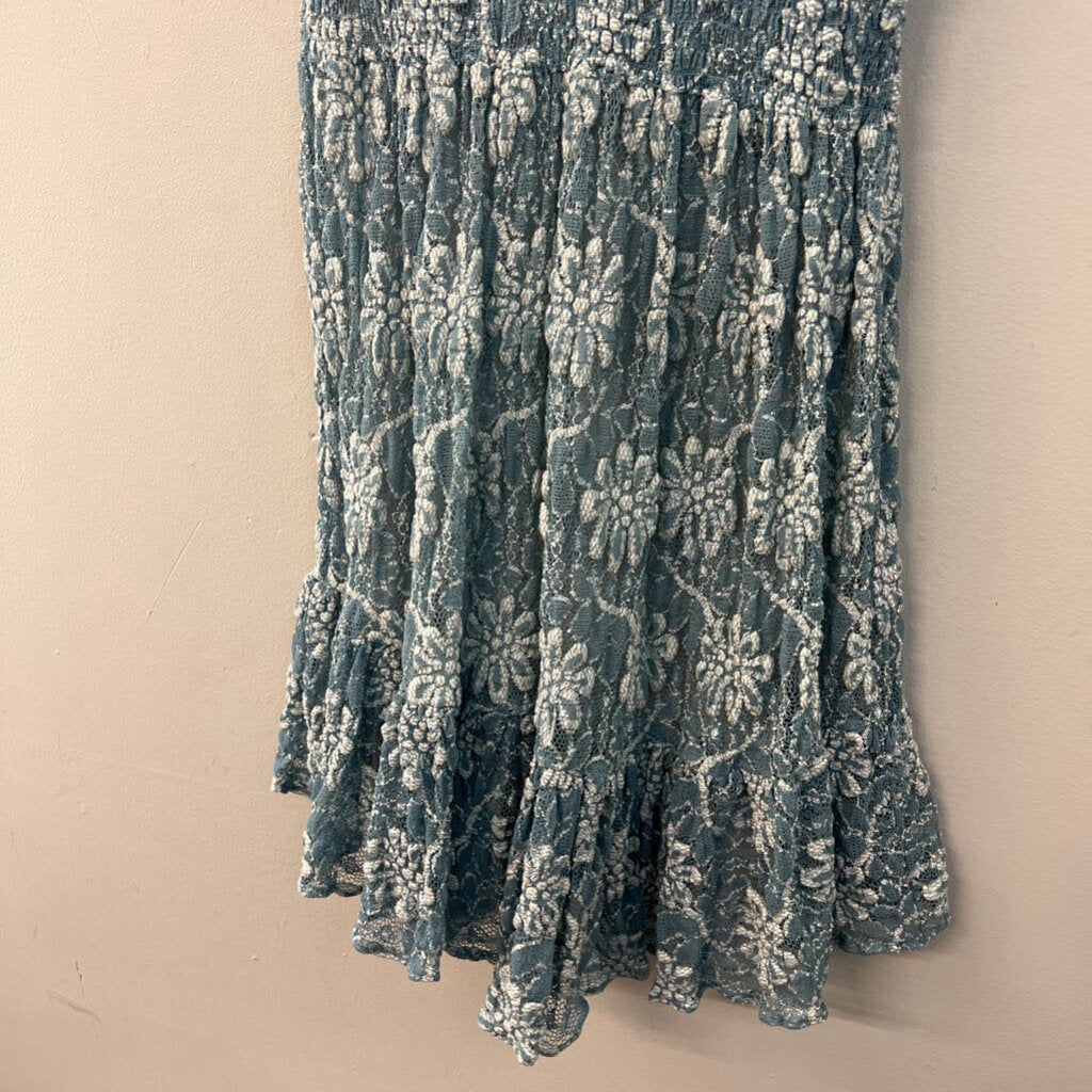 Blue Laced Beaded Neckline Dress Small