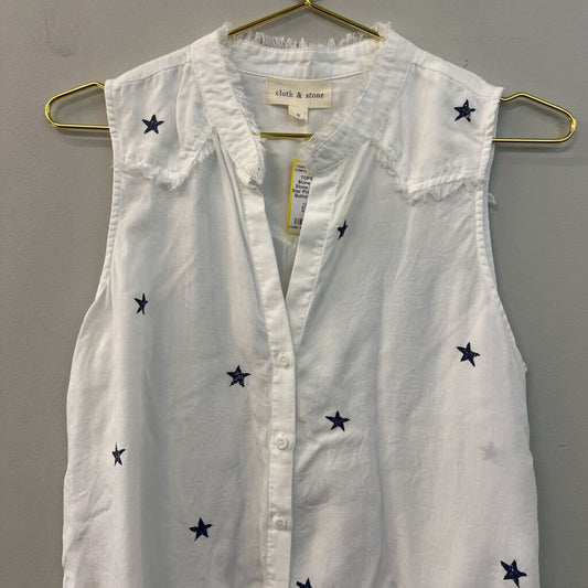 Cloth and Stone White/ Blue Star Print Sleeveless Button Down Top Small Anthropologie