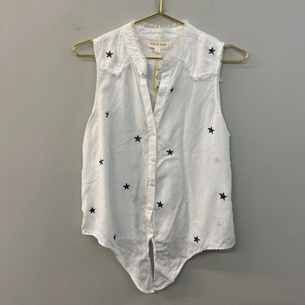 Cloth and Stone White/ Blue Star Print Sleeveless Button Down Top Small Anthropologie