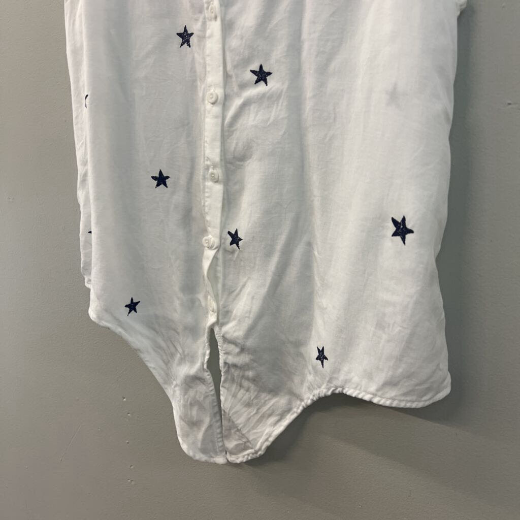 Cloth and Stone White/ Blue Star Print Sleeveless Button Down Top Small Anthropologie