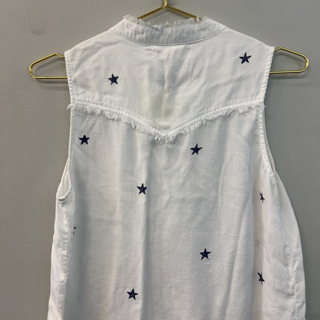Cloth and Stone White/ Blue Star Print Sleeveless Button Down Top Small Anthropologie