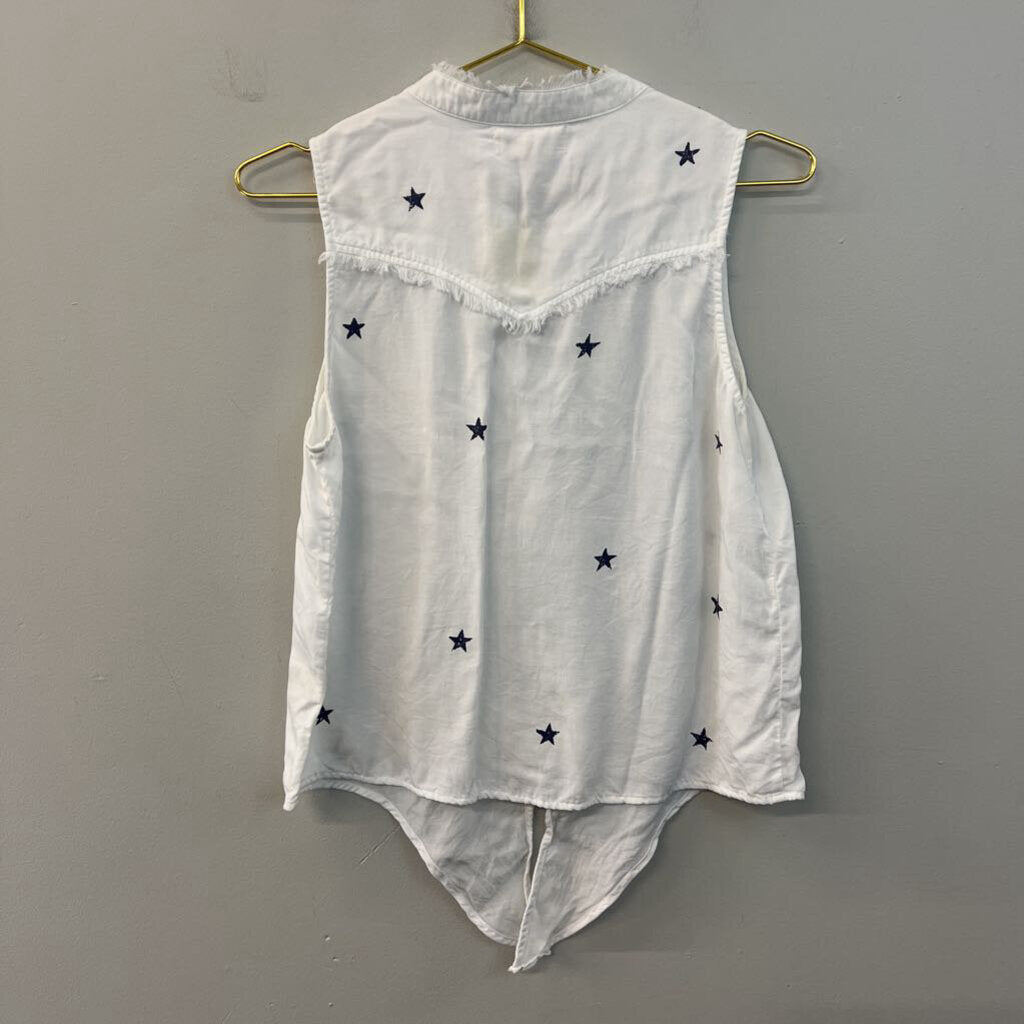 Cloth and Stone White/ Blue Star Print Sleeveless Button Down Top Small Anthropologie