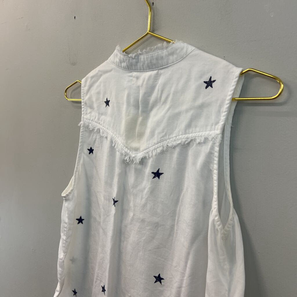 Cloth and Stone White/ Blue Star Print Sleeveless Button Down Top Small Anthropologie
