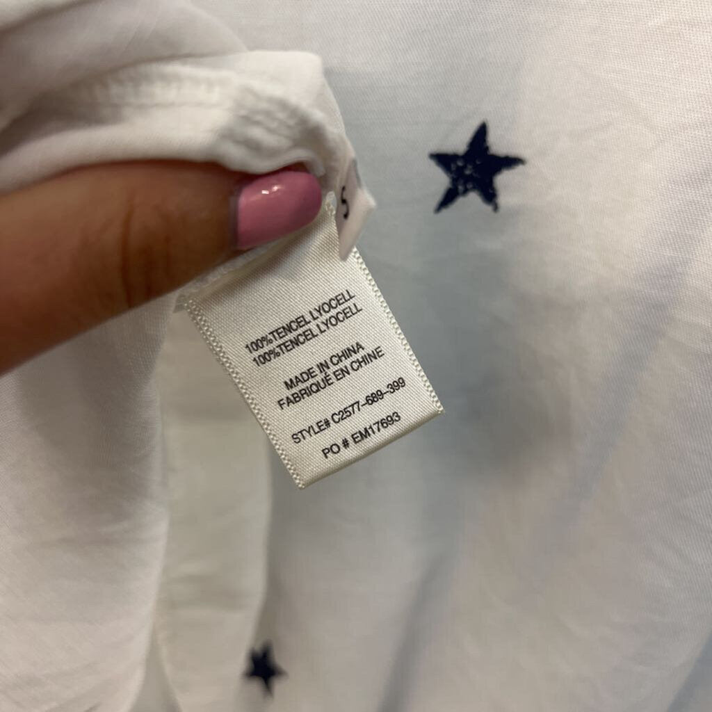 Cloth and Stone White/ Blue Star Print Sleeveless Button Down Top Small Anthropologie