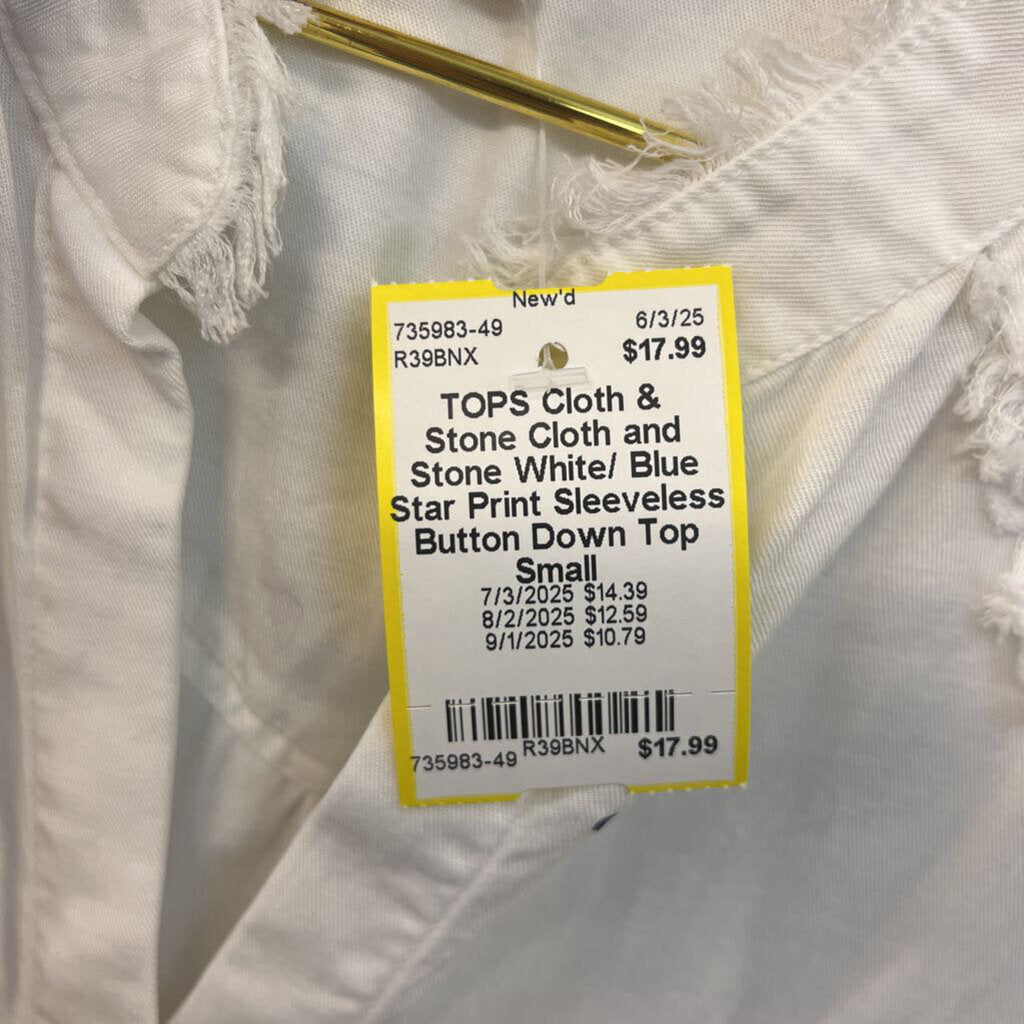 Cloth and Stone White/ Blue Star Print Sleeveless Button Down Top Small Anthropologie