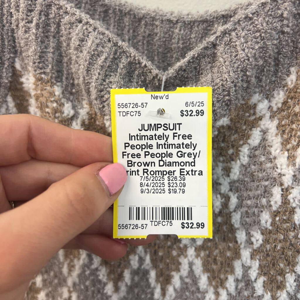 Intimately Free People Grey/ Brown Diamond Print Romper Extra Small