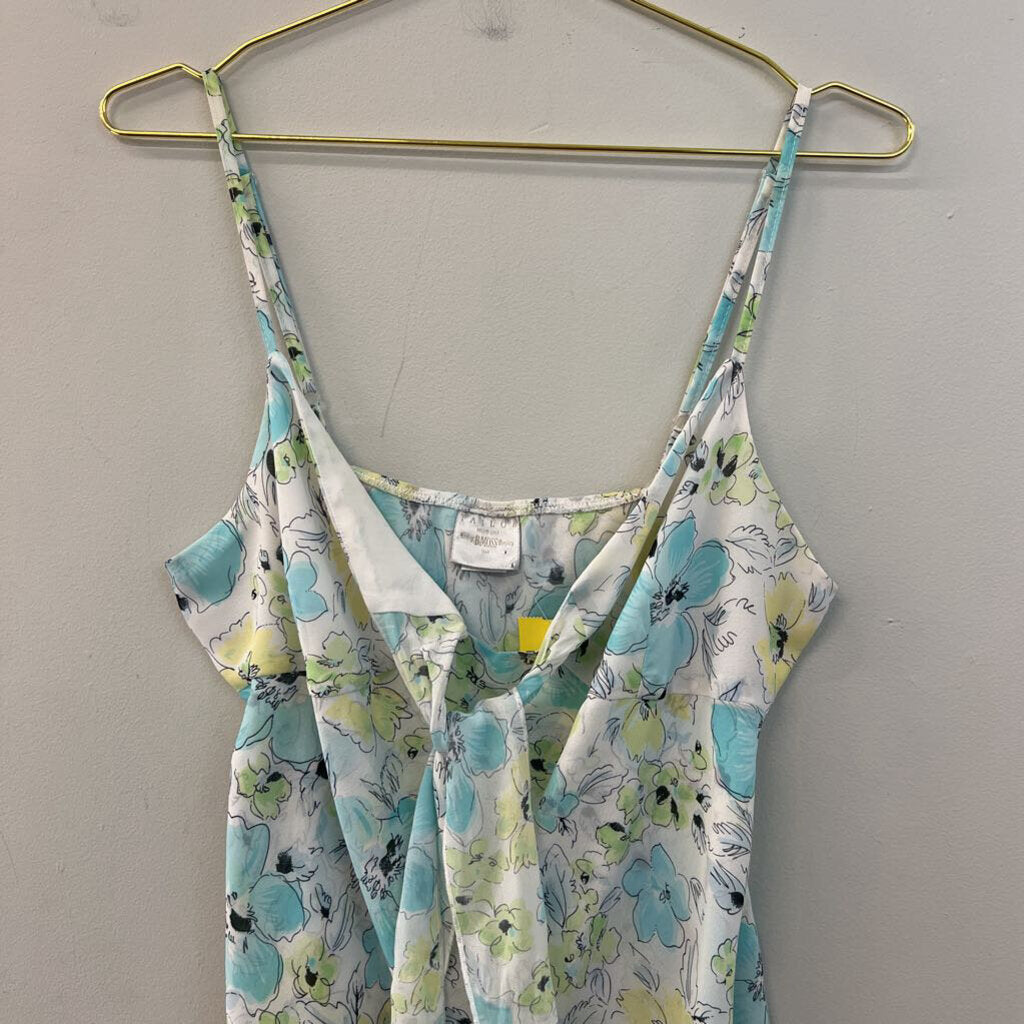 B Moss White/ BLue Flower Print Tie Front Tank Top Large