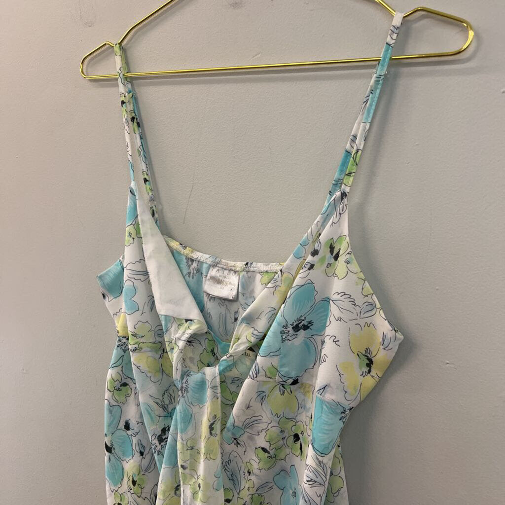 B Moss White/ BLue Flower Print Tie Front Tank Top Large