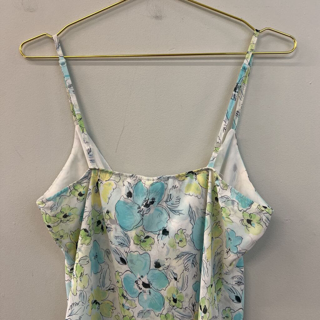 B Moss White/ BLue Flower Print Tie Front Tank Top Large