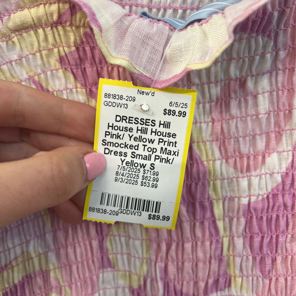 Hill House Pink/ Yellow Print Smocked Top Maxi Dress Small