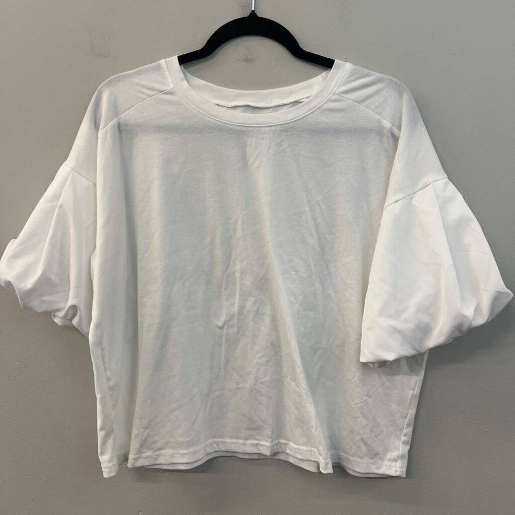 White Boxy Short Puff Sleeve Top Small
