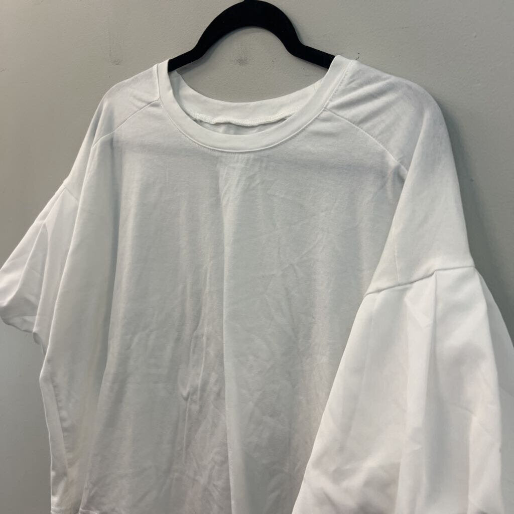 White Boxy Short Puff Sleeve Top Small