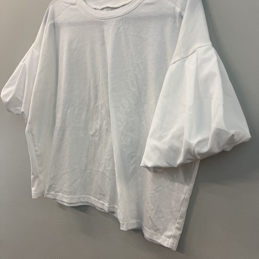 White Boxy Short Puff Sleeve Top Small