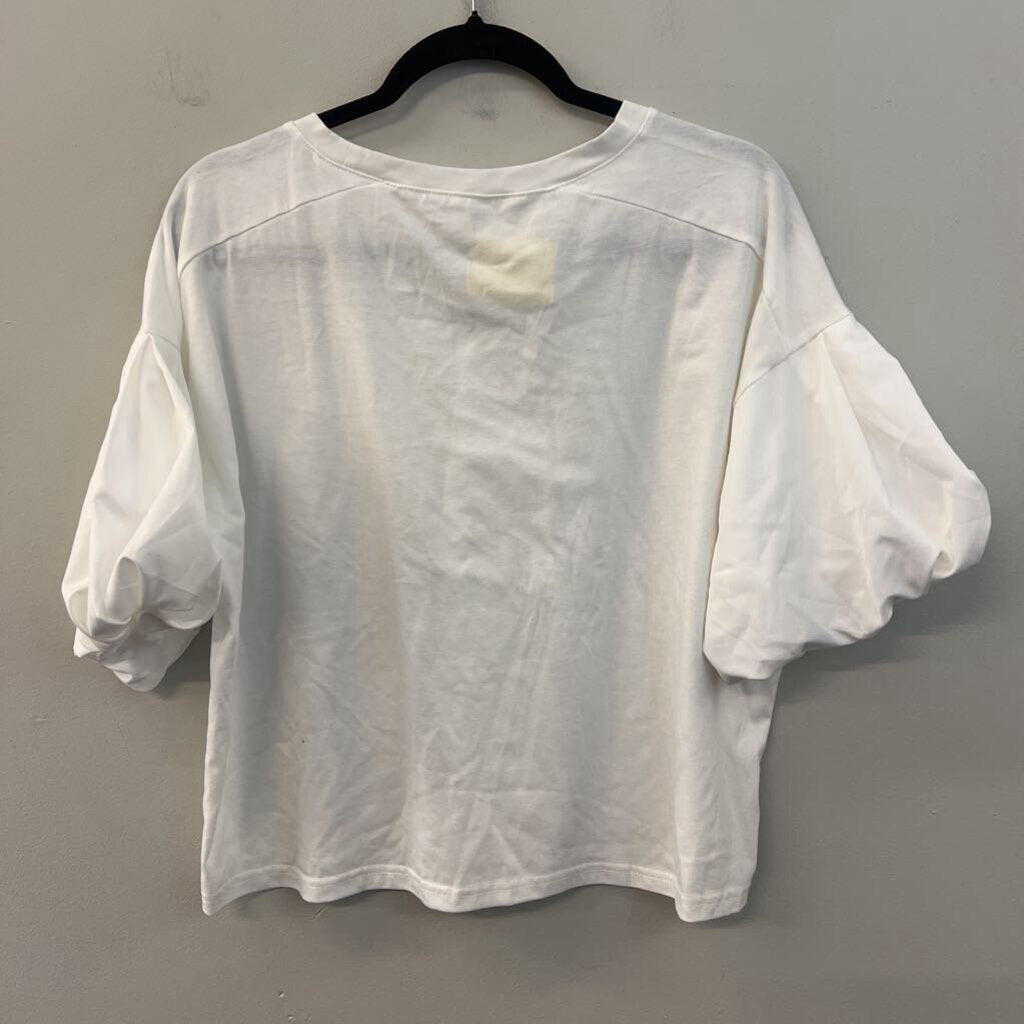 White Boxy Short Puff Sleeve Top Small